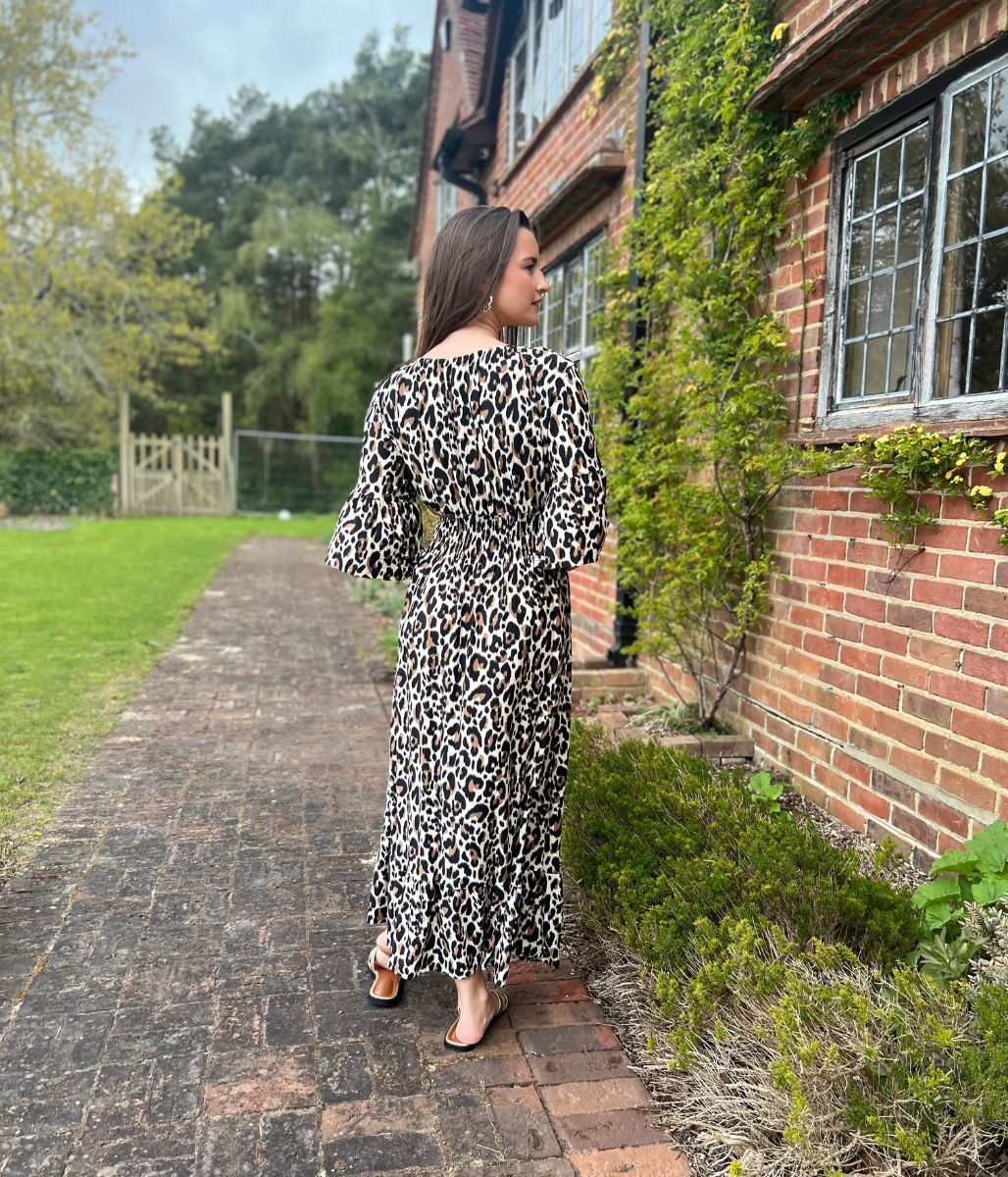 Leopard Print Shirred Waist Midaxi Dress - Image 3