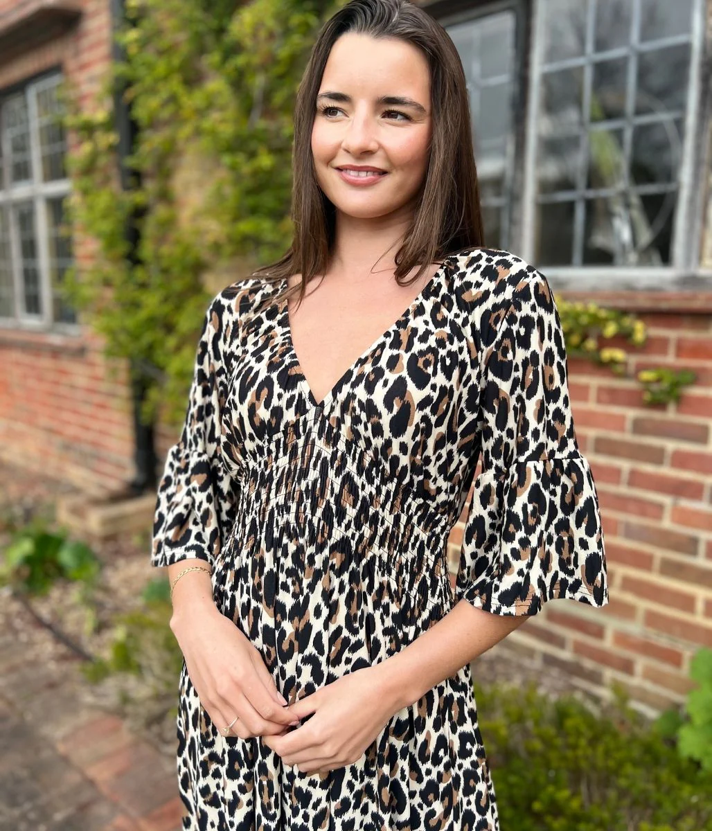 Leopard Print Shirred Waist Midaxi Dress - Image 4