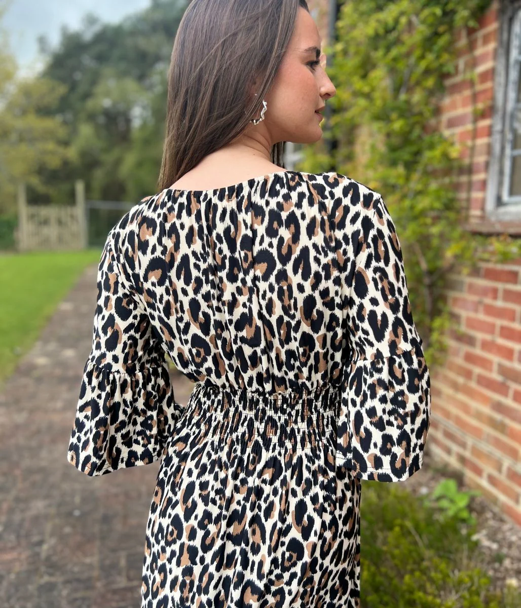 Leopard Print Shirred Waist Midaxi Dress - Image 5