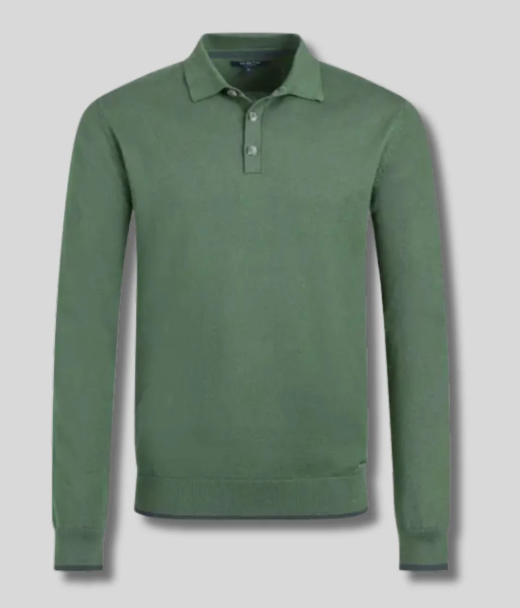 Green Alden Long Sleeve Knitted Polo - Image 3