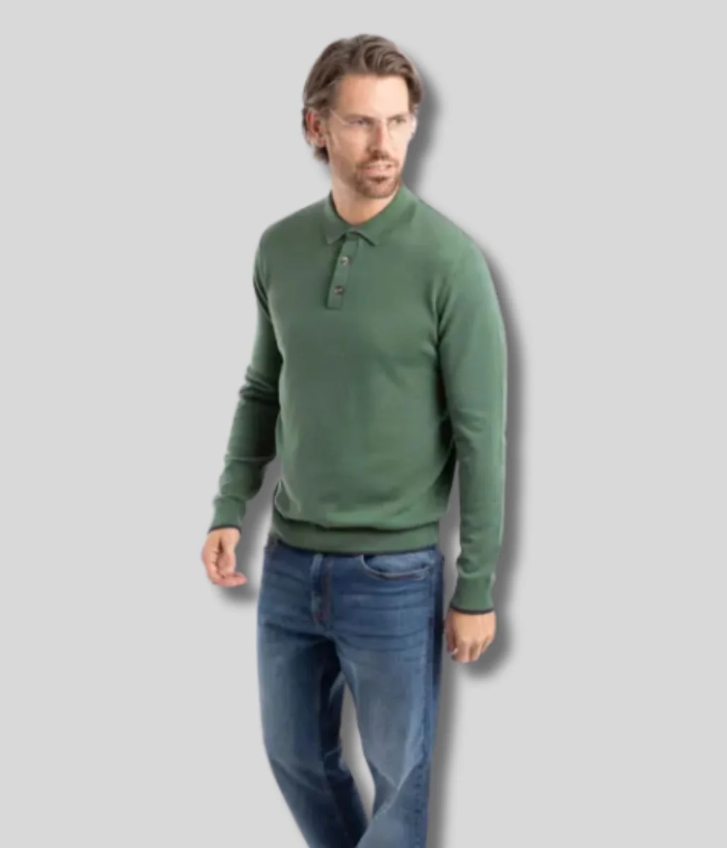 Green Alden Long Sleeve Knitted Polo - Image 4