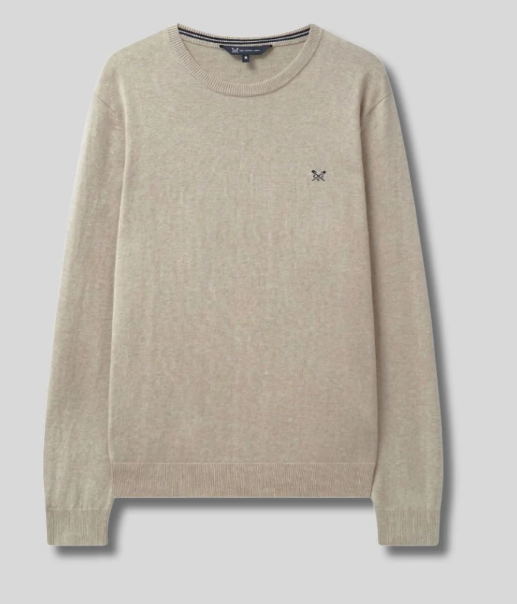 Ecru Mens Cotton Crew Neck Logo Jumper