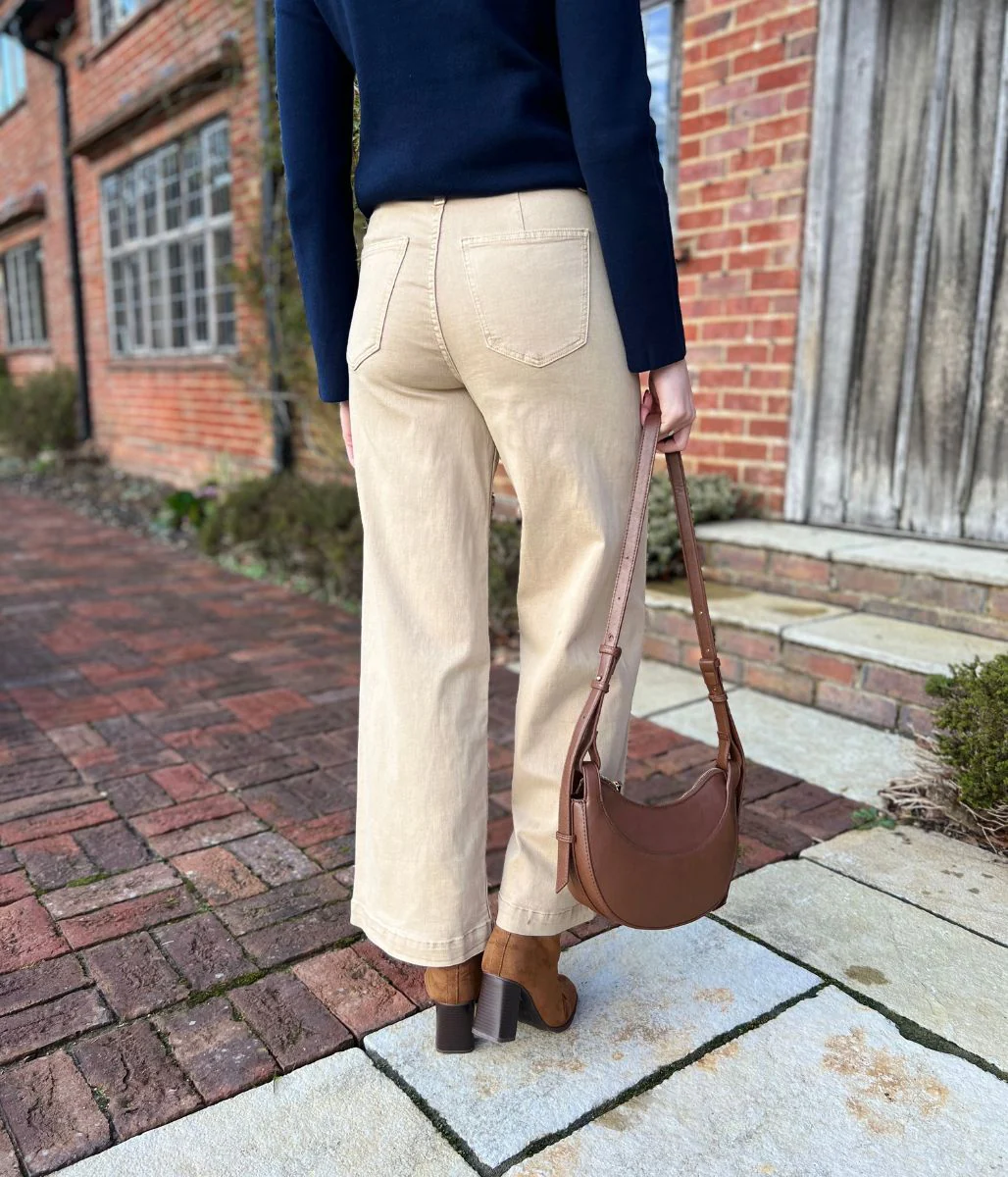 Light Camel Wide Leg Ankle Grazer Jeans - Image 3