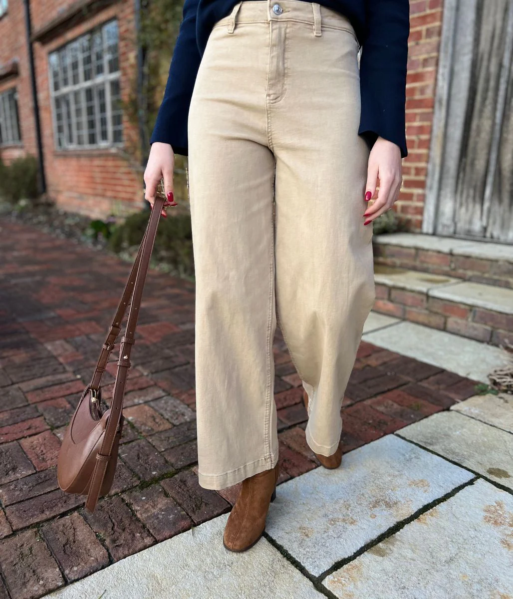 Light Camel Wide Leg Ankle Grazer Jeans - Image 4