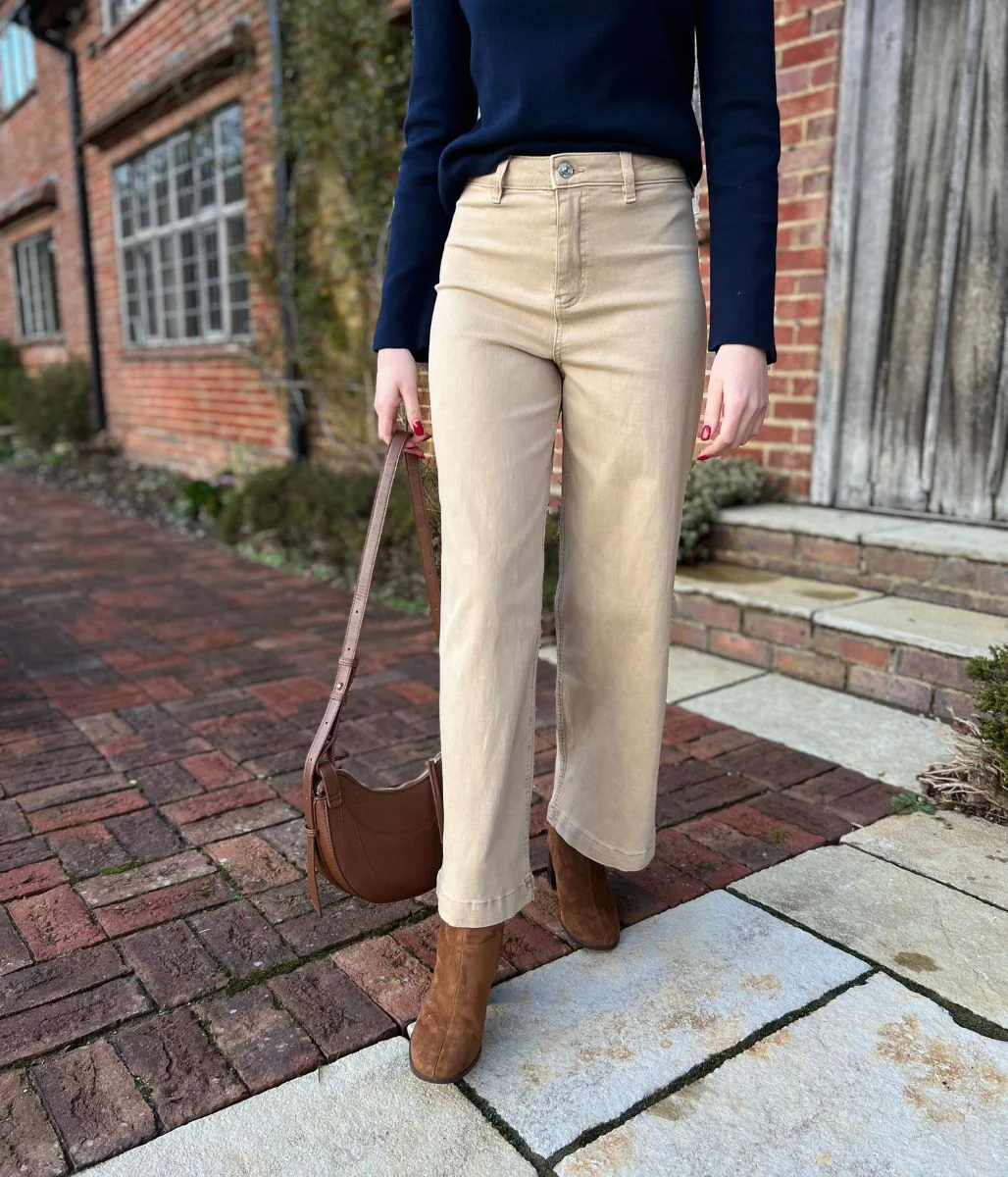 Light Camel Wide Leg Ankle Grazer Jeans - Image 5