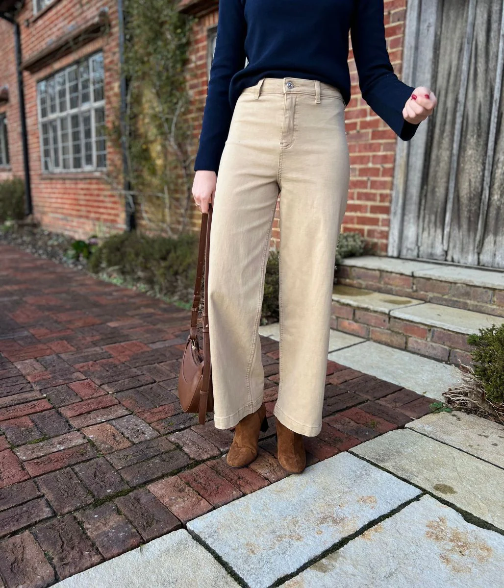 Light Camel Wide Leg Ankle Grazer Jeans - Image 6