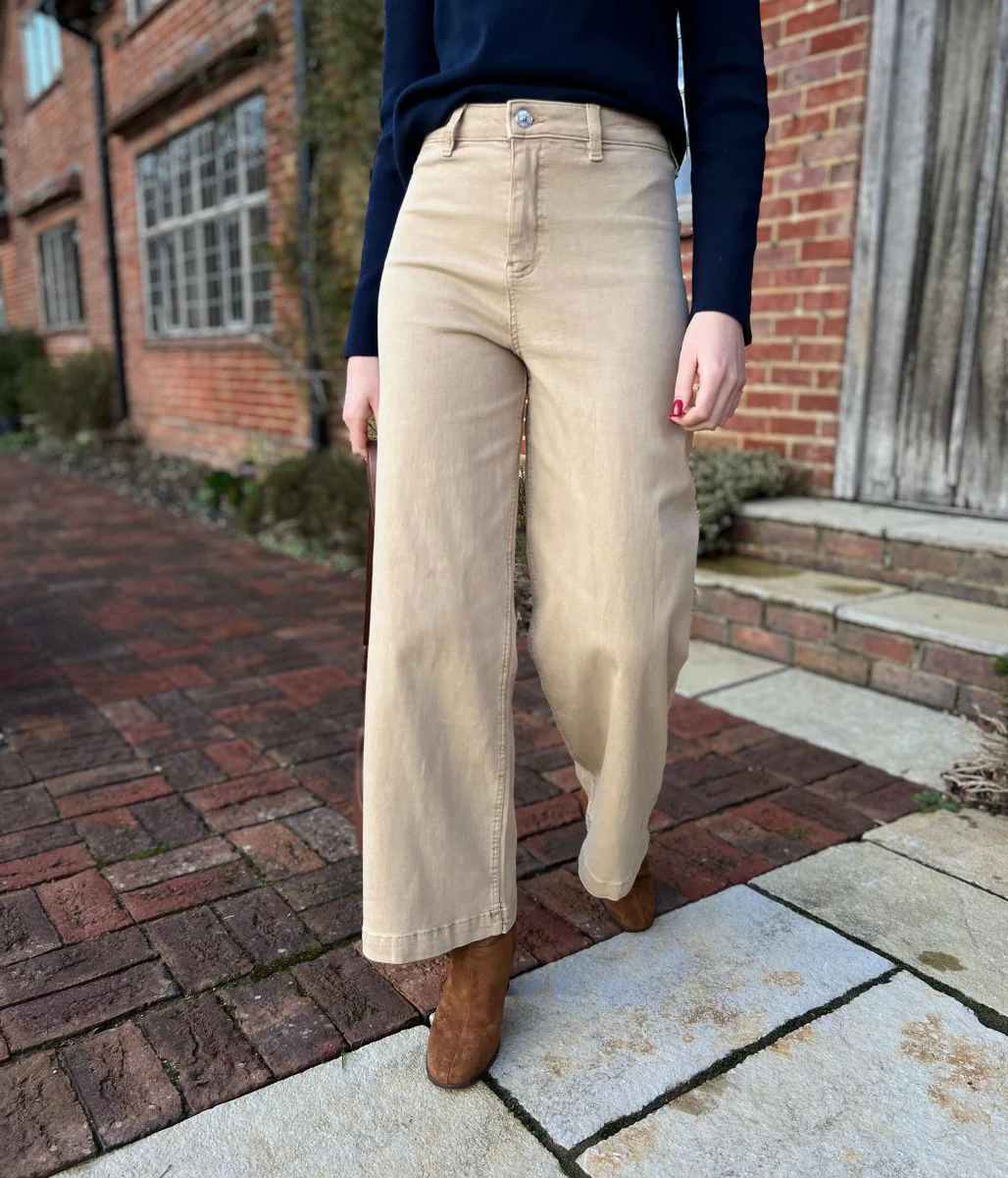 Light Camel Wide Leg Ankle Grazer Jeans - Image 7