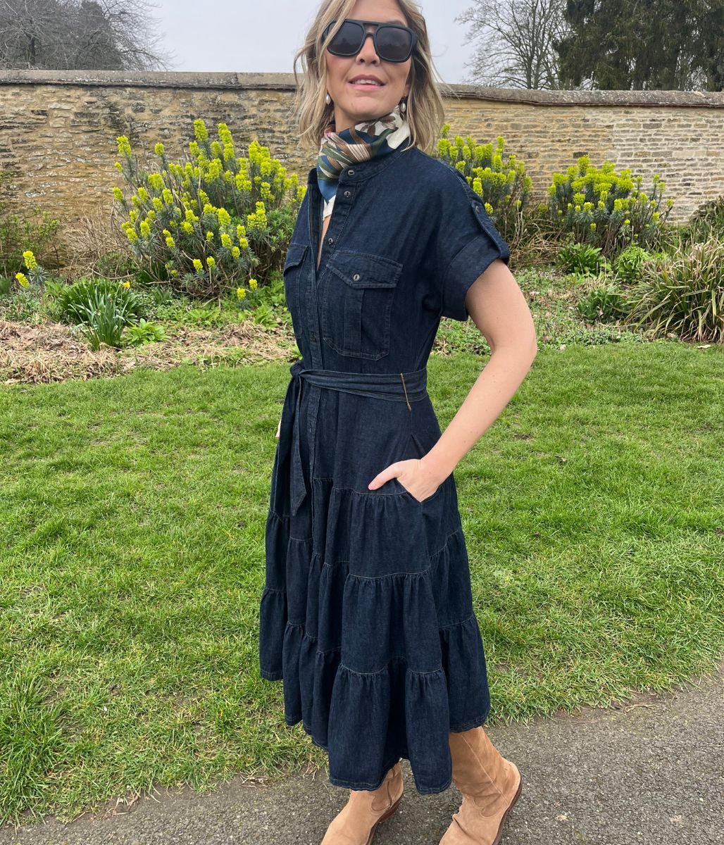 Belted Denim Tiered Shirt Dress - Image 10