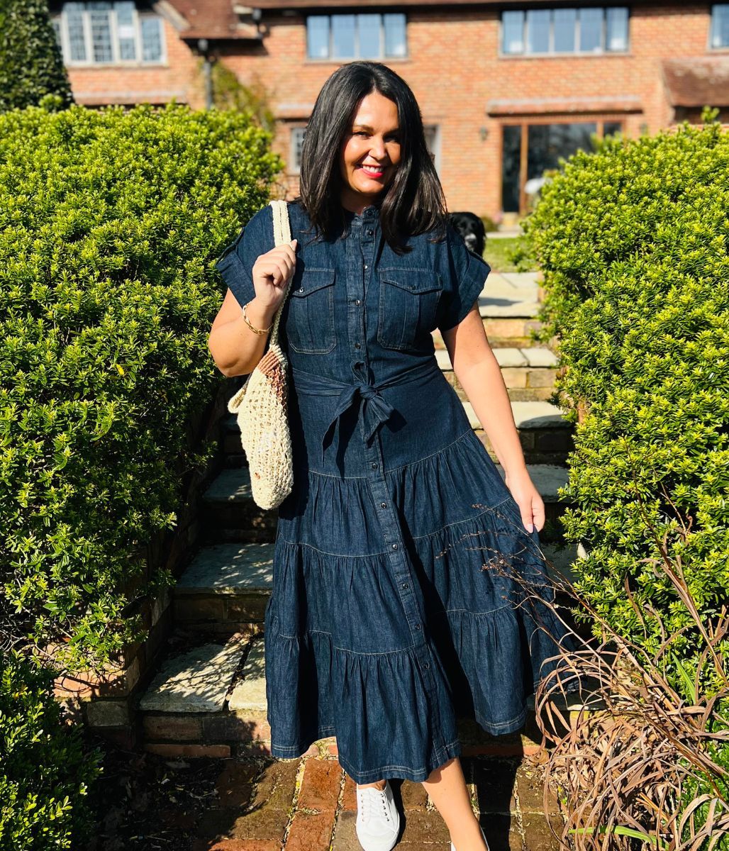 Belted Denim Tiered Shirt Dress - Image 4