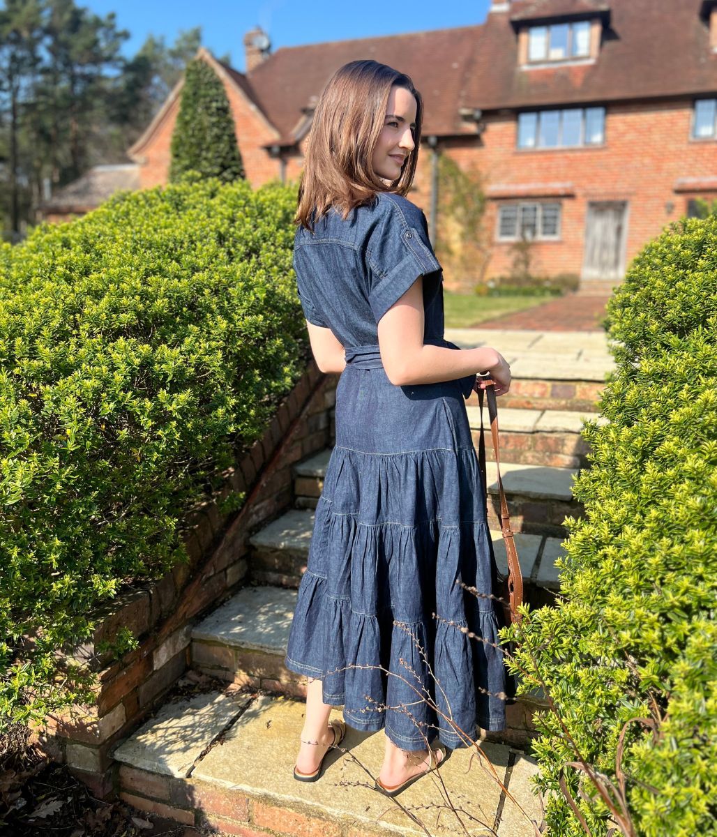 Belted Denim Tiered Shirt Dress - Image 5