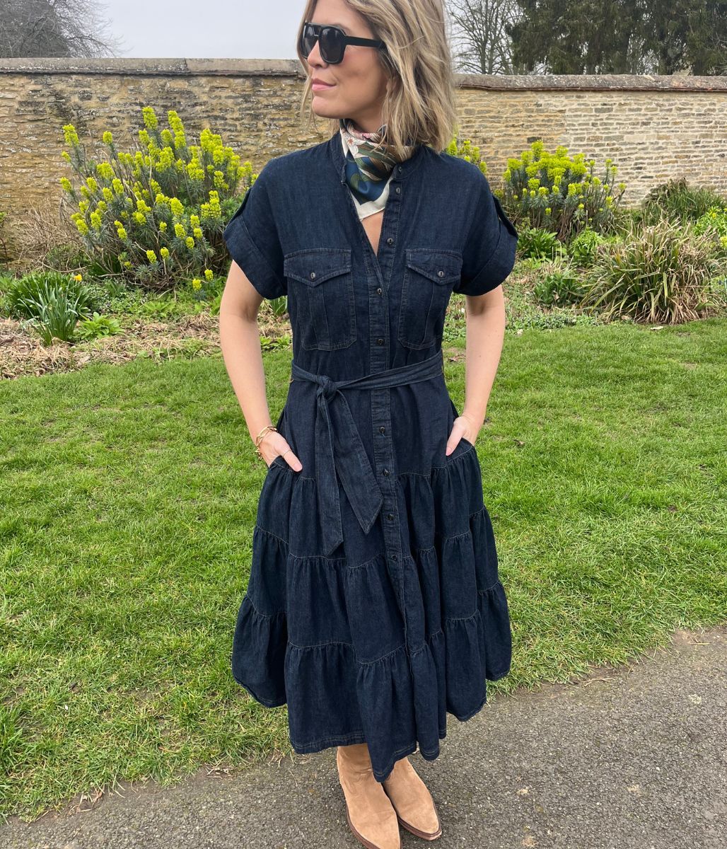 Belted Denim Tiered Shirt Dress - Image 6