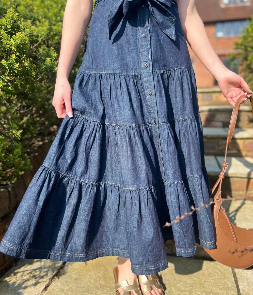 Belted Denim Tiered Shirt Dress - Image 8