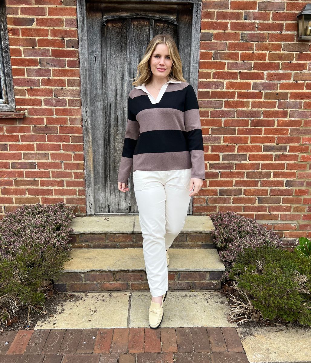 Black & Brown Soft Touch Striped Knitted Rugby Jumper - Image 2