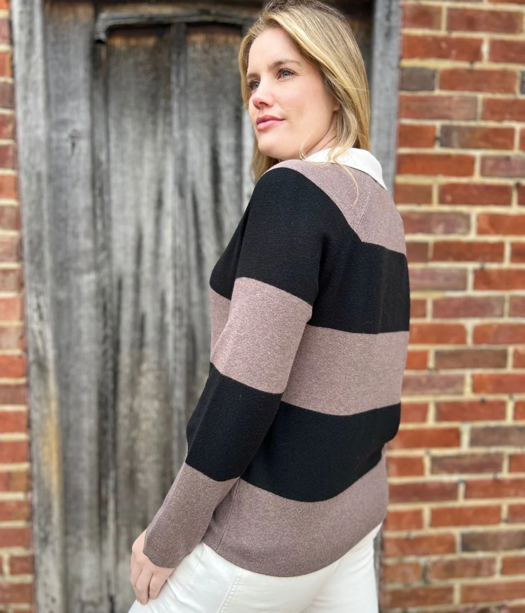 Black & Brown Soft Touch Striped Knitted Rugby Jumper - Image 3
