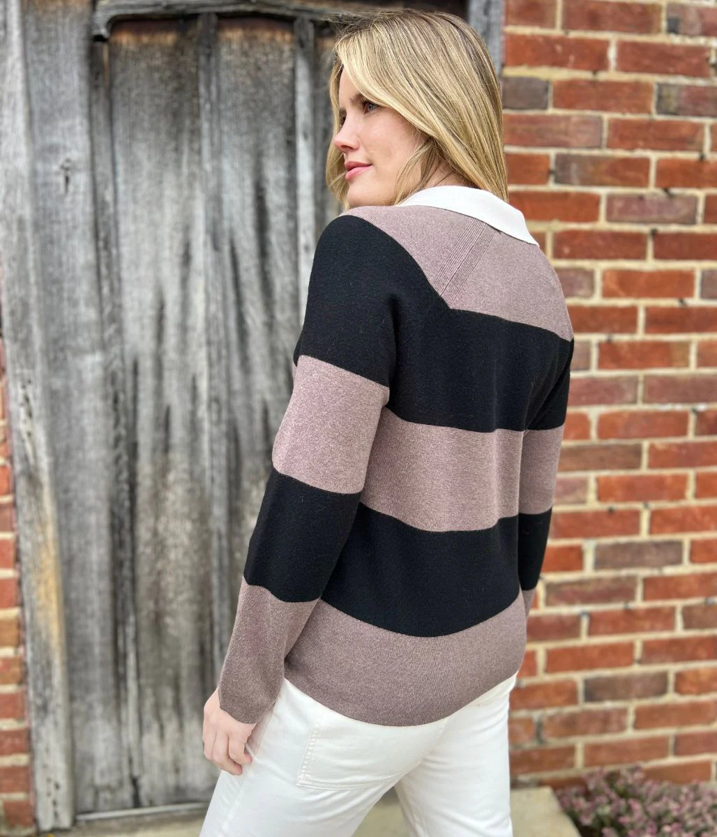 Black & Brown Soft Touch Striped Knitted Rugby Jumper - Image 4