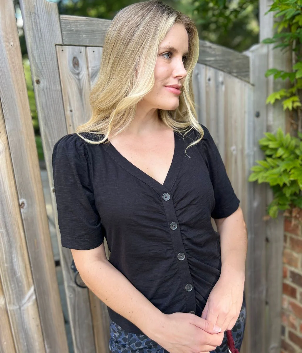 Black Button Through Ruched Top - Image 7