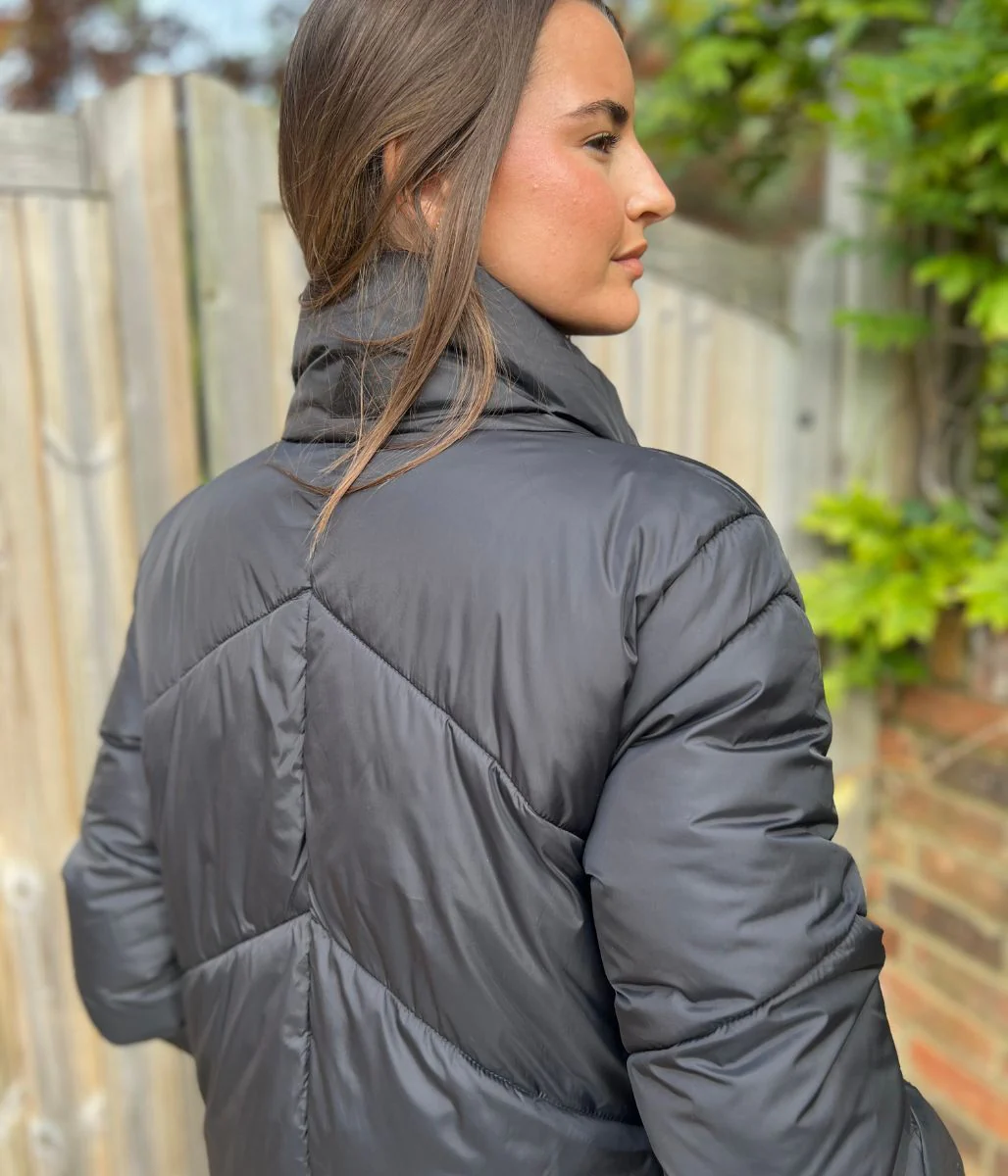 Black Bybomina Long Puffer Padded Coat - Image 4