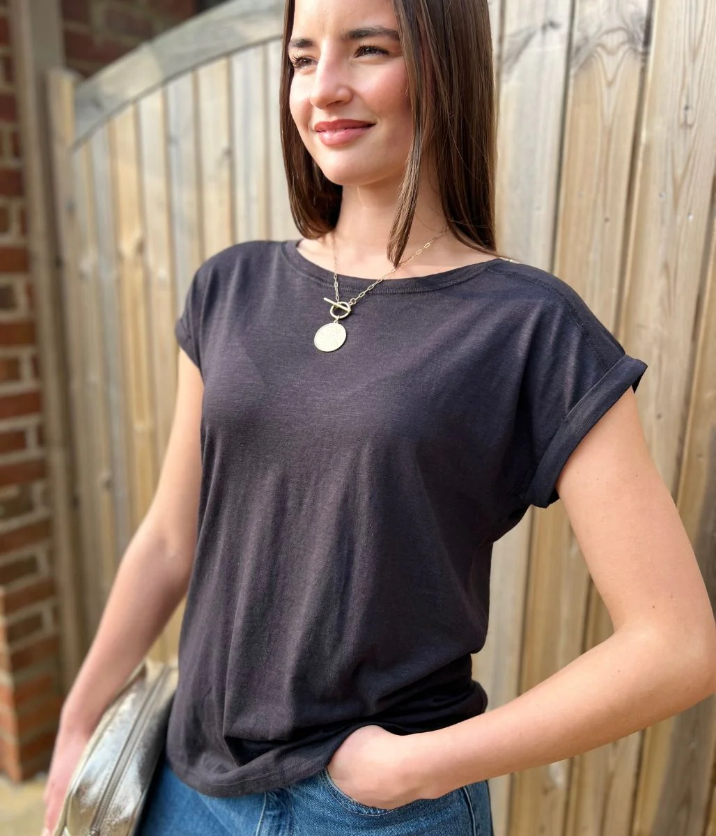 Black Cap Sleeve Cotton T Shirt - Image 3