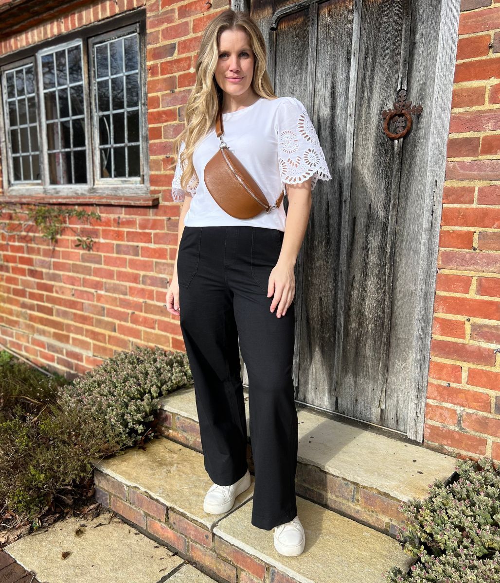Black Casual Wide Leg Trousers - Image 3