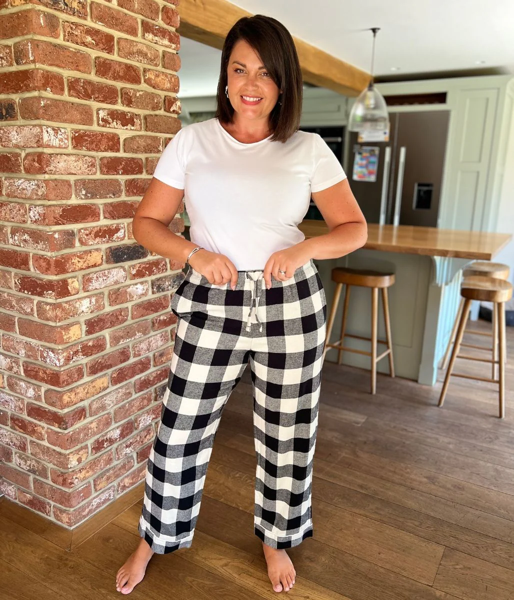 Black Checked Cotton Loungewear Bottoms