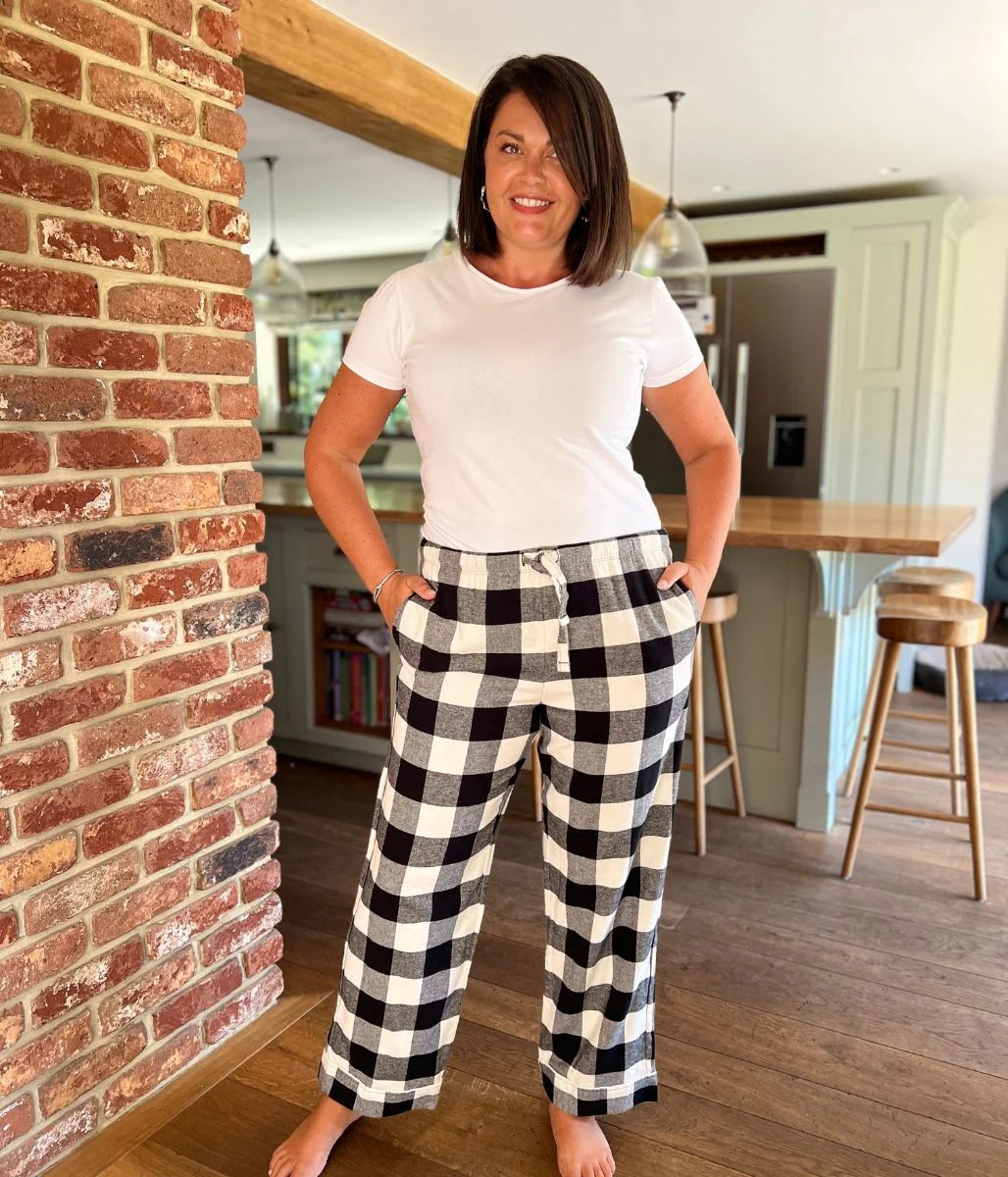 Black Checked Cotton Loungewear Bottoms - Image 6
