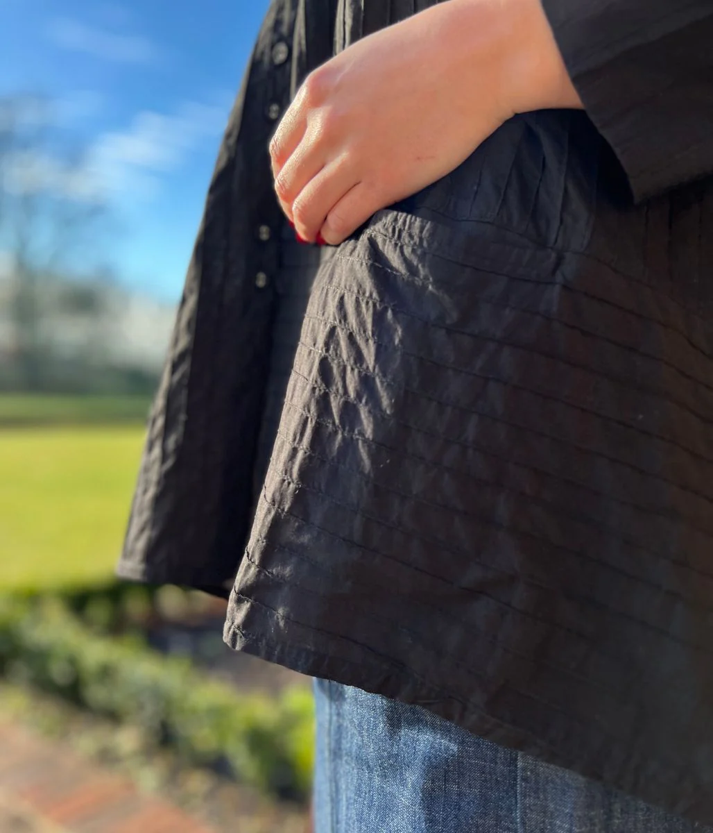 Black Cotton Oversized Grandad Collar Shirt - Image 2