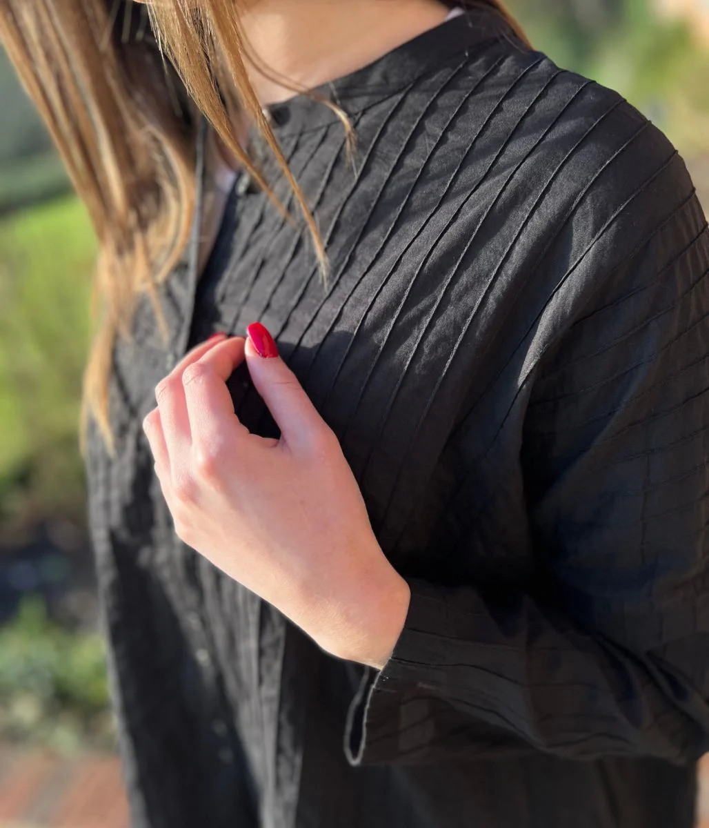 Black Cotton Oversized Grandad Collar Shirt - Image 3