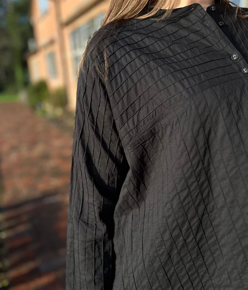 Black Cotton Oversized Grandad Collar Shirt - Image 5