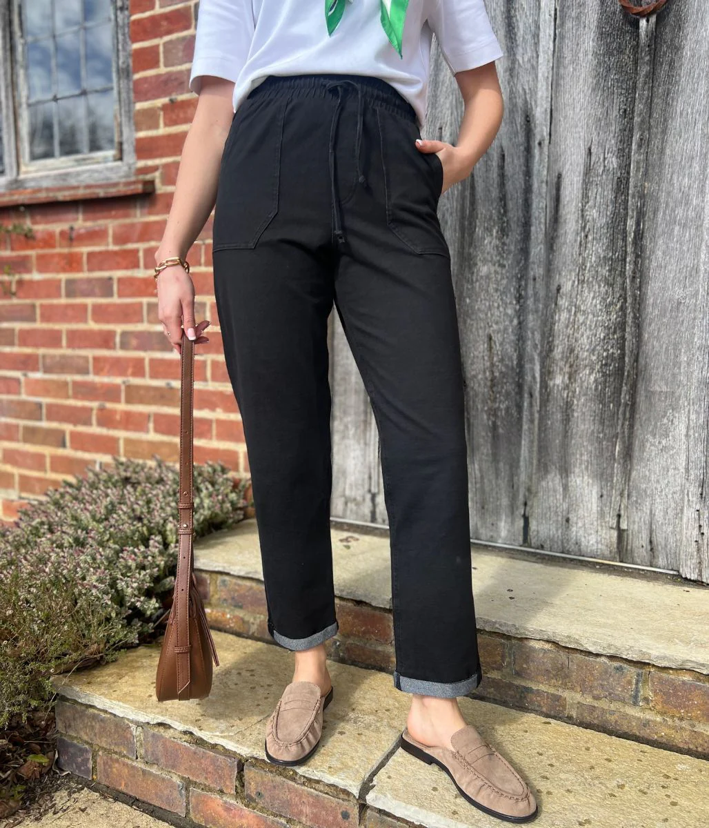 Black Cotton Rich Straight Leg Jogger Trousers - Image 3