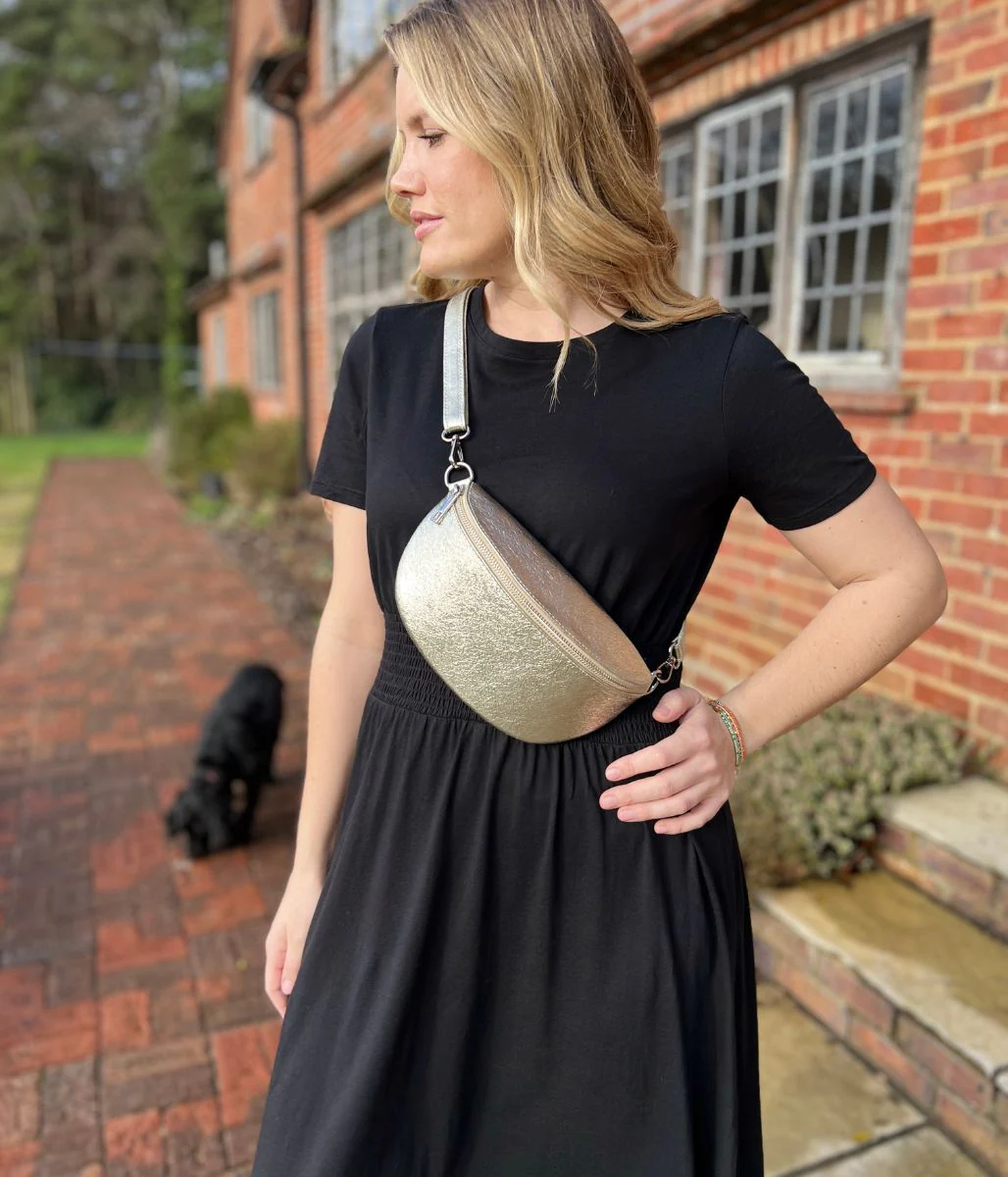 Black Cotton Shirred Waist Midi Dress - Image 3