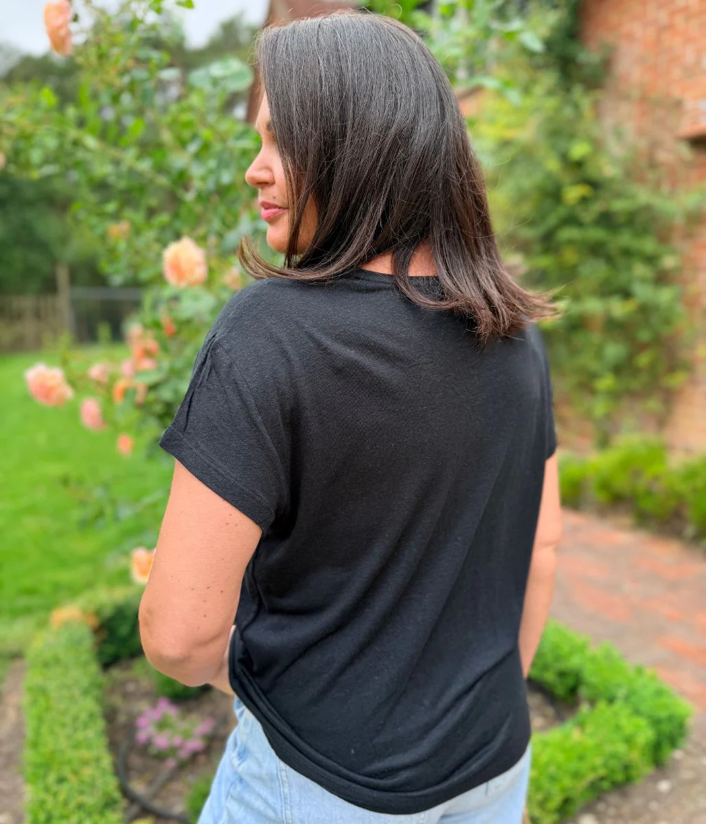 Black Crew Neck Linen Blend Tee - Image 6