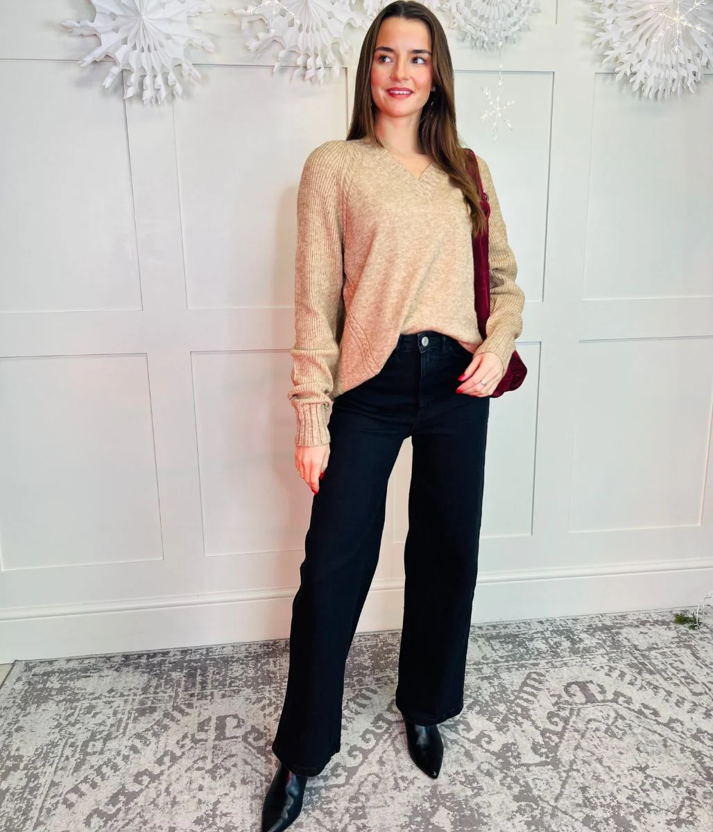 Black Denim Wide Leg Jeans - Image 3