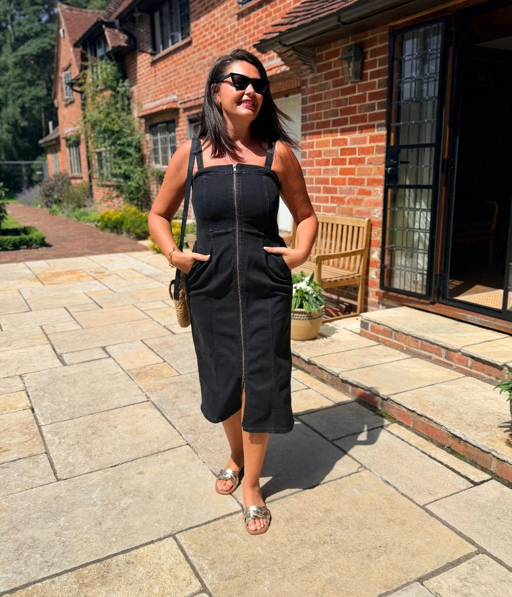 Black Denim Zip Through Midi Dress - Image 2
