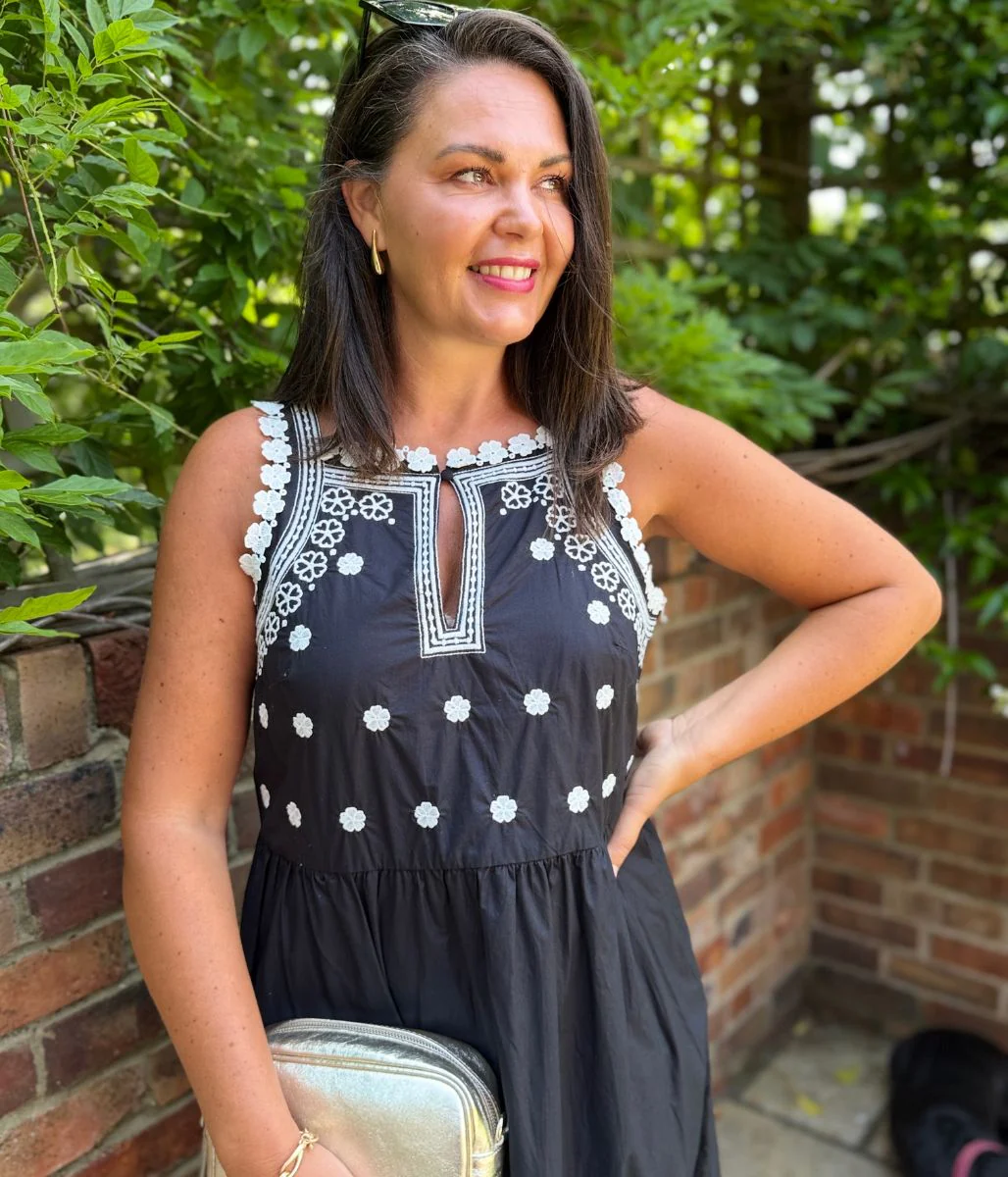 Black Devin Poplin Embroidered Midi Dress - Image 11