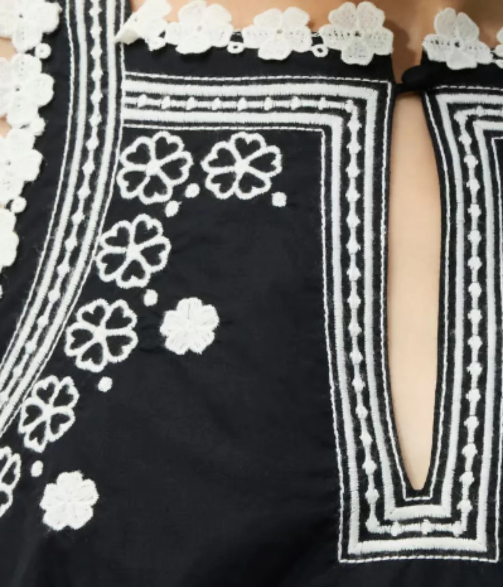 Black Devin Poplin Embroidered Midi Dress - Image 17