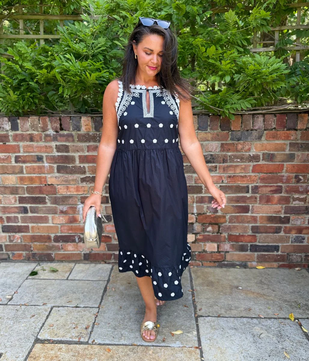 Black Devin Poplin Embroidered Midi Dress - Image 6