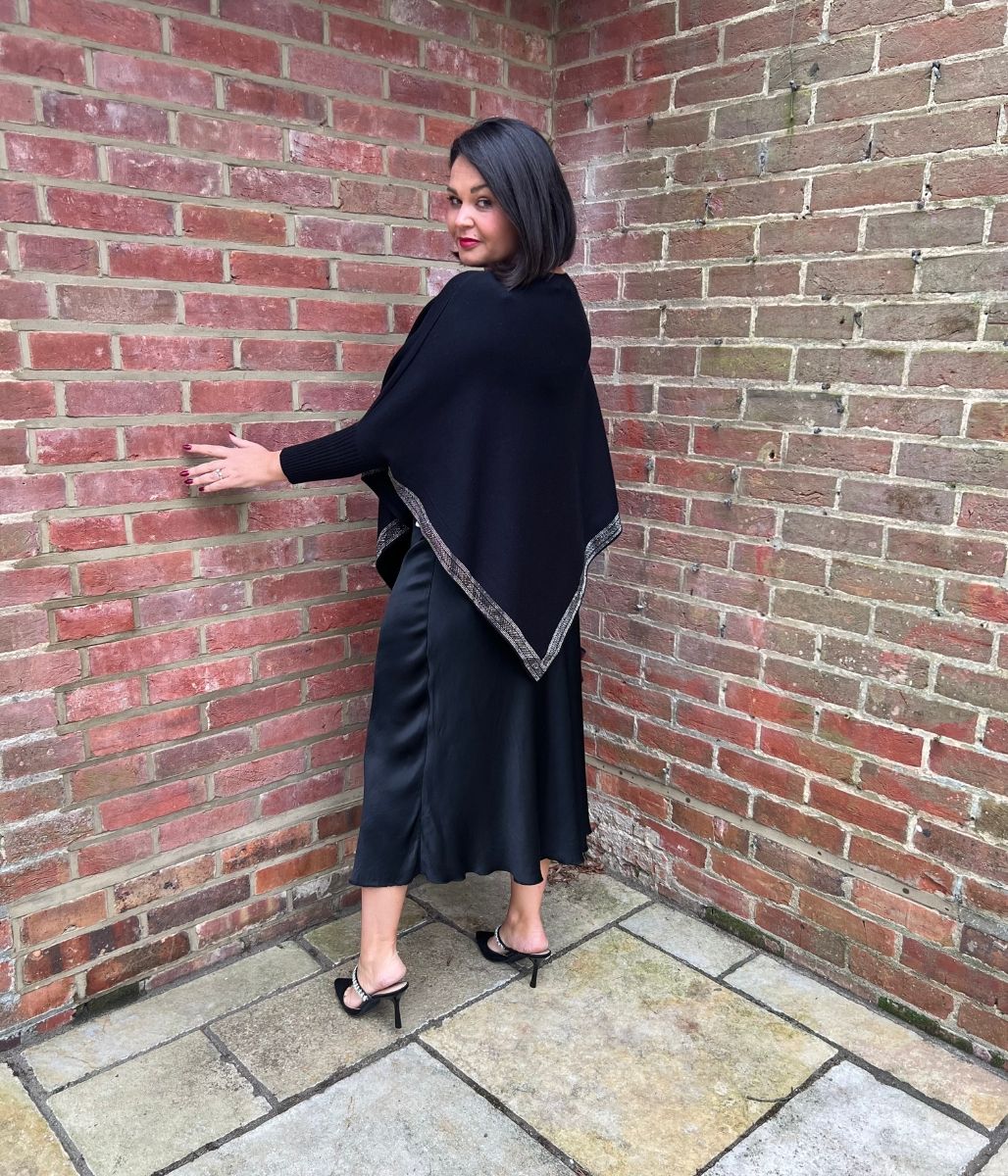 Black Diamante Hem Poncho - Image 3