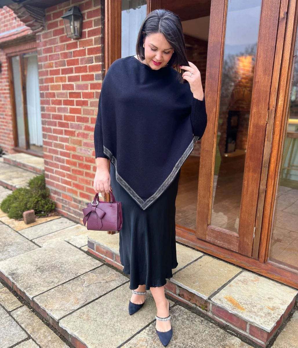 Black Diamante Hem Poncho - Image 4