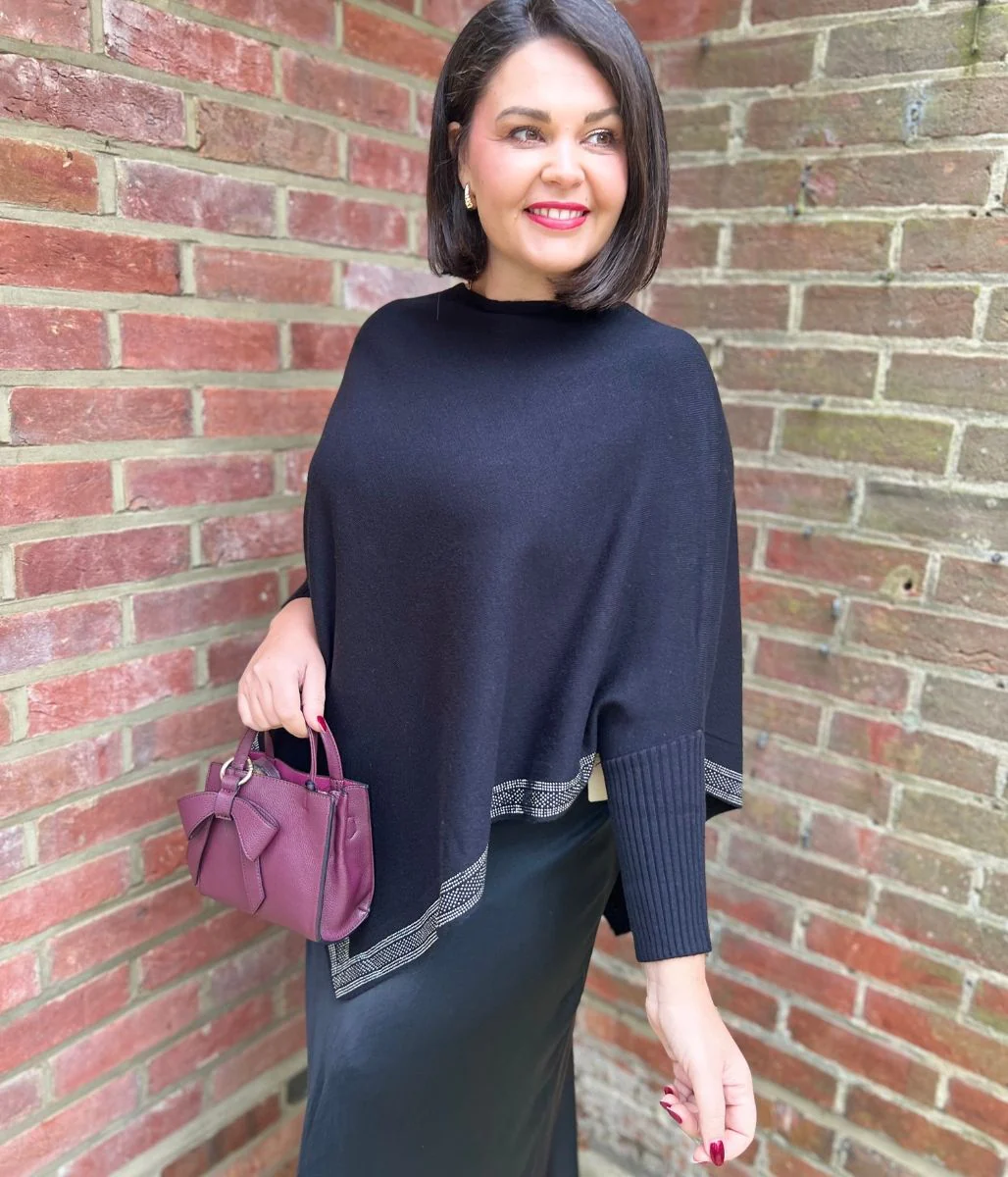 Black Diamante Hem Poncho - Image 5