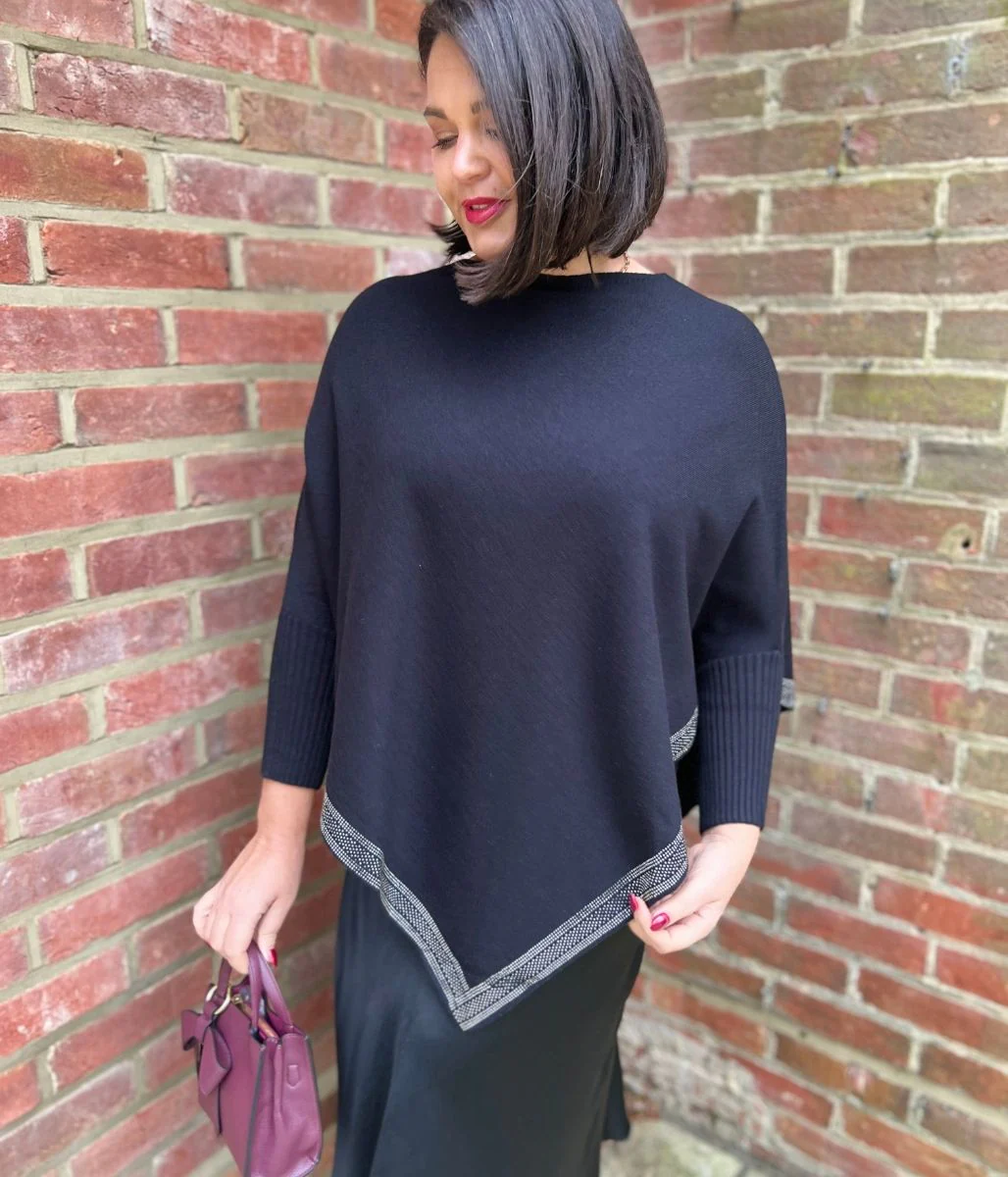 Black Diamante Hem Poncho - Image 6