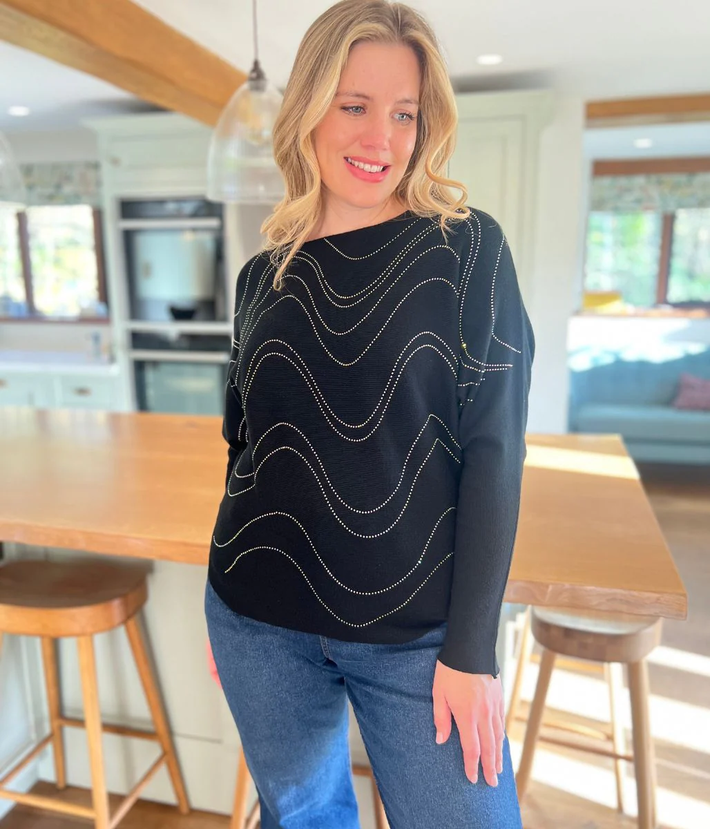 Black Sparkle Diamante Swirl Fine Knit Jumper - Image 3