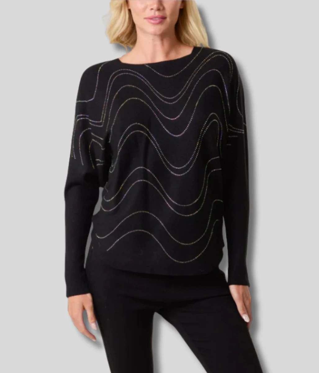 Black Sparkle Diamante Swirl Fine Knit Jumper - Image 5