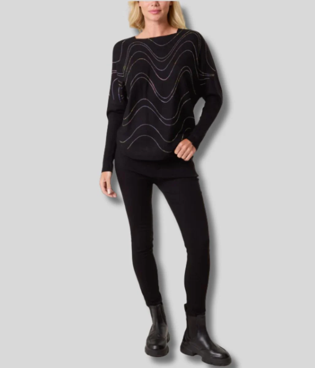 Black Sparkle Diamante Swirl Fine Knit Jumper - Image 6