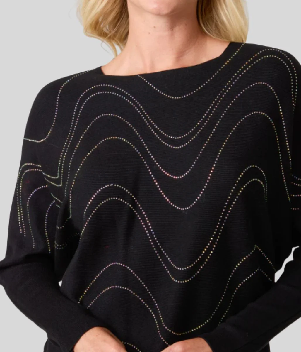 Black Sparkle Diamante Swirl Fine Knit Jumper - Image 7