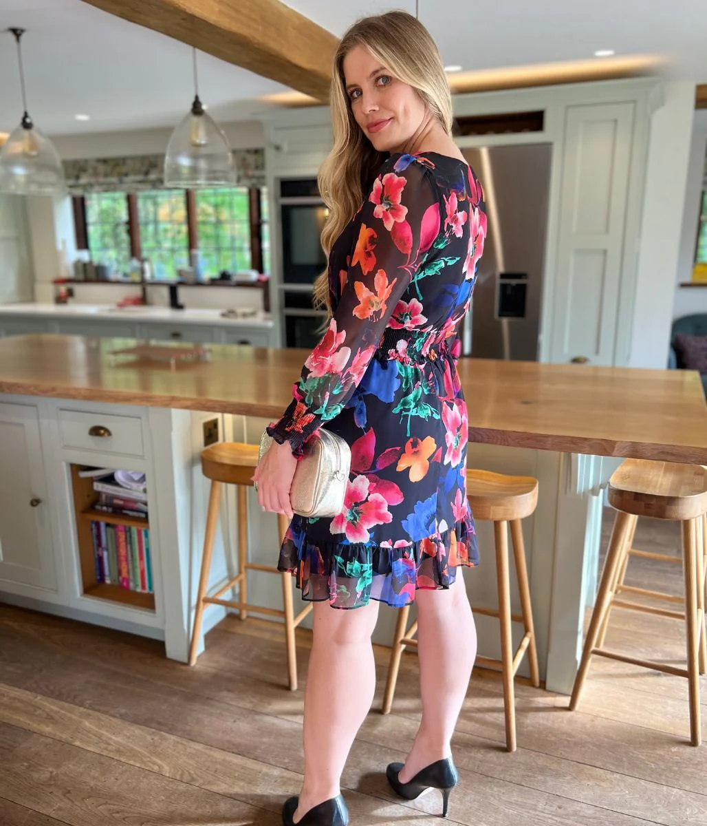 Black Floral Chiffon Layered Dress - Image 3