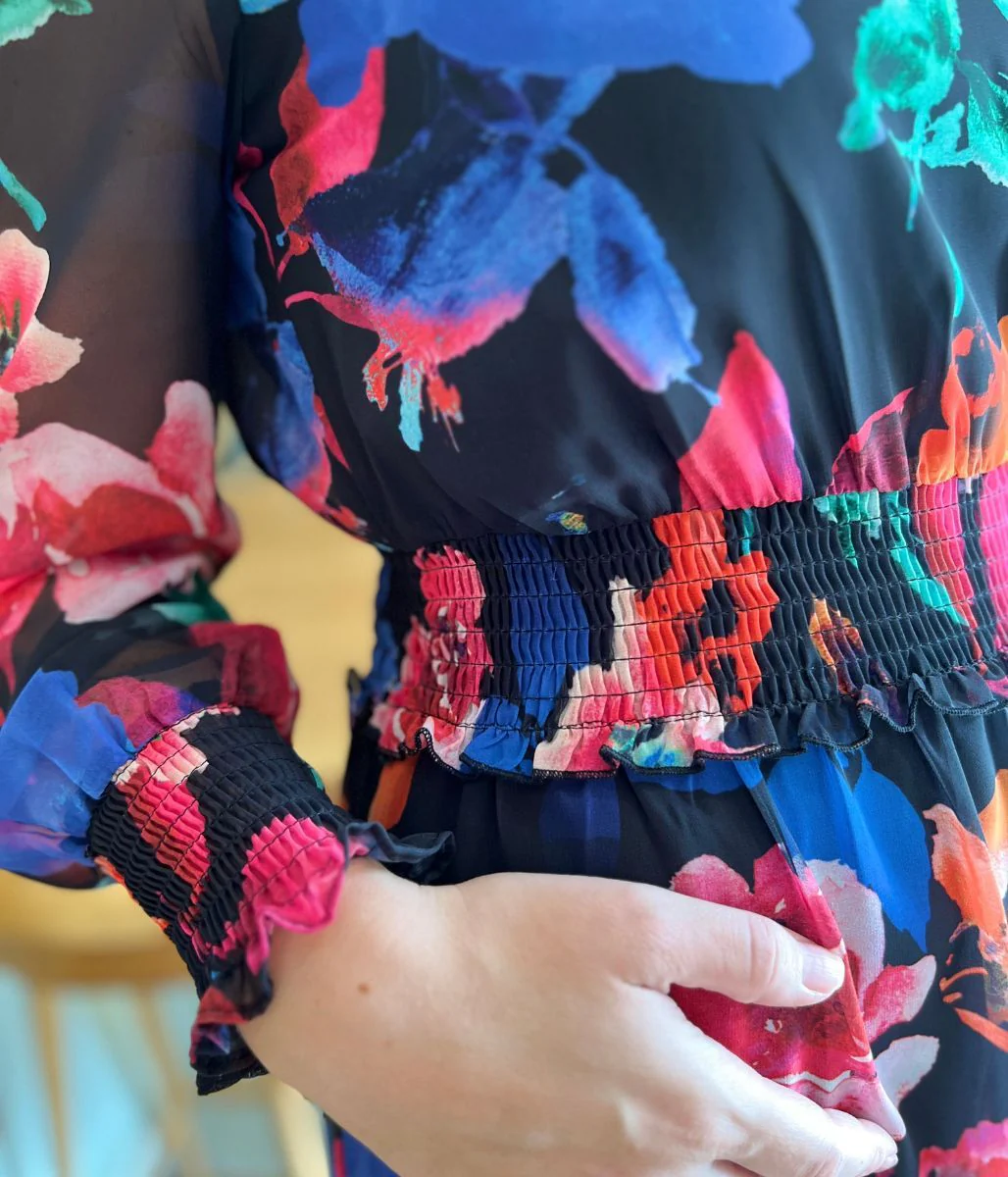 Black Floral Chiffon Layered Dress - Image 5
