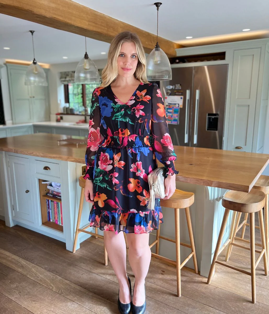 Black Floral Chiffon Layered Dress - Image 8
