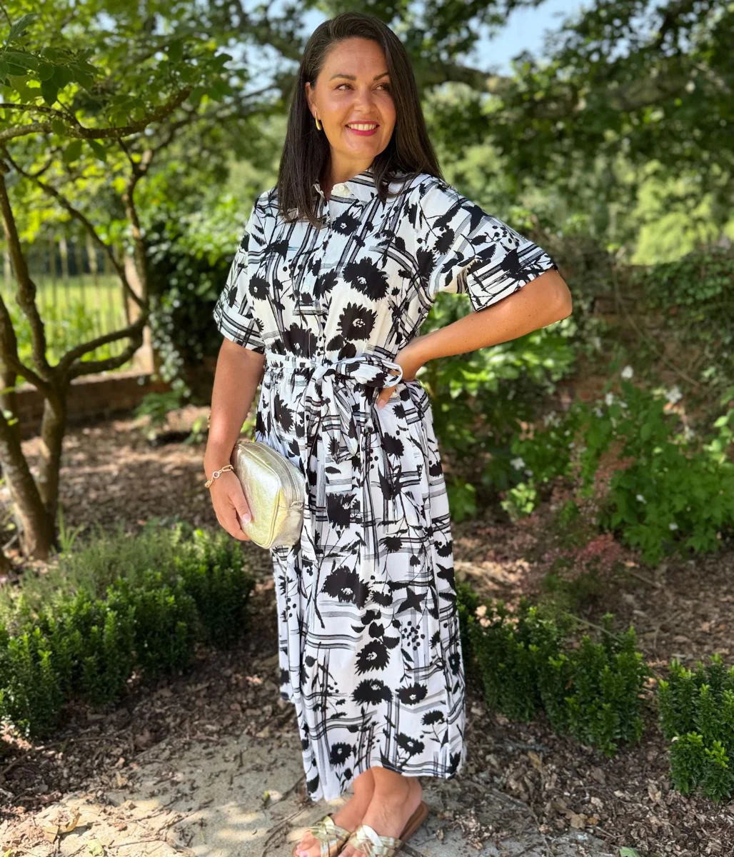 Black Floral Midi Shirt Dress - Image 2