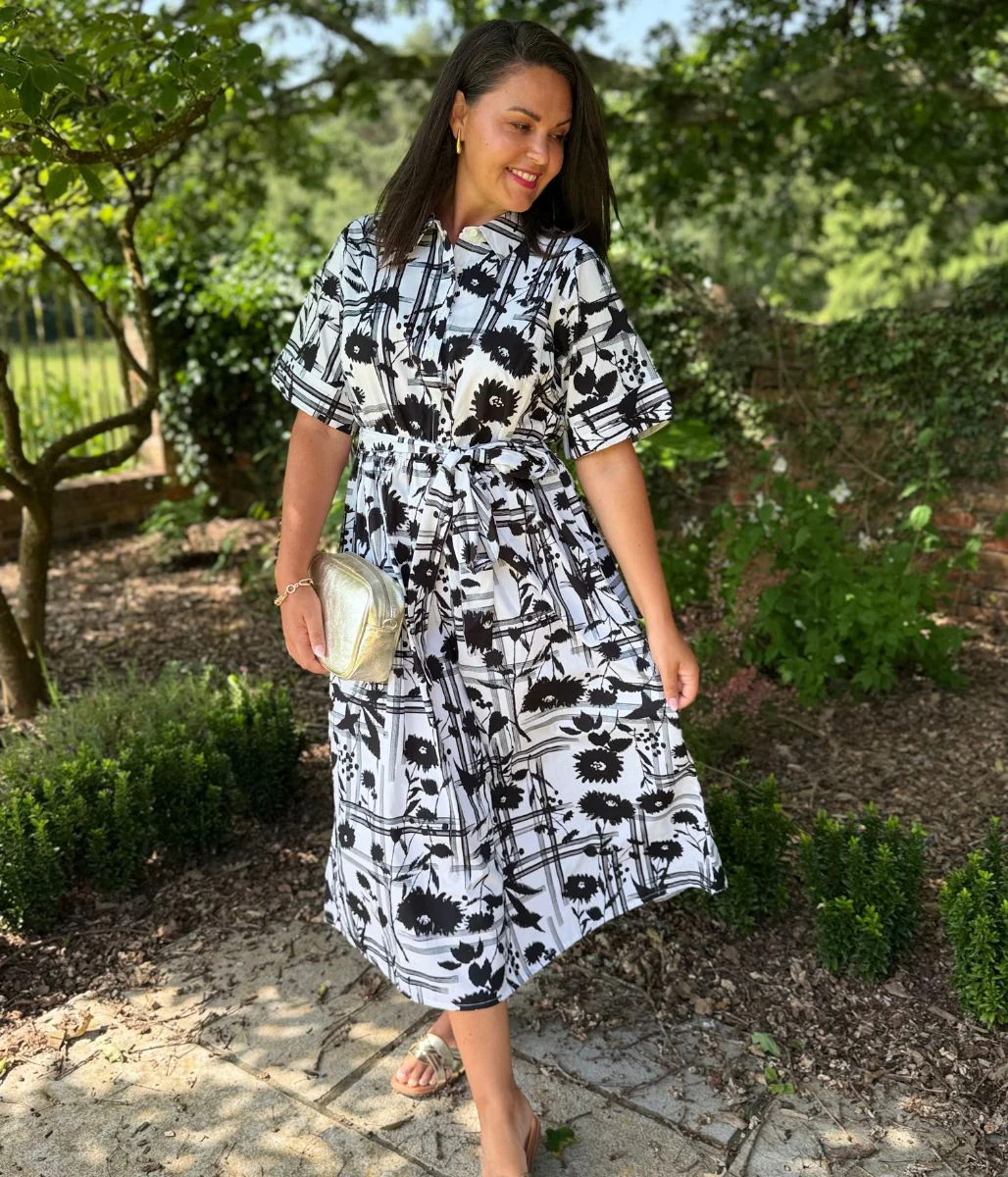 Black Floral Midi Shirt Dress