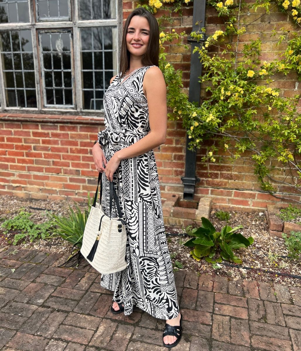 Black Geo Print Belted Jumpsuit - Image 4